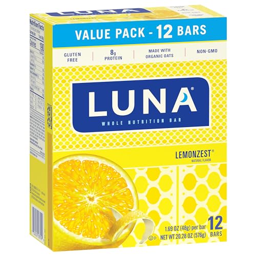 LUNA Bar - LemonZest Flavor - Gluten-Free - Non-GMO - 7-9g Protein - Made with Organic Oats - Low Glycemic - Whole Nutrition Snack Bars - 1.69 oz. (12 Pack)