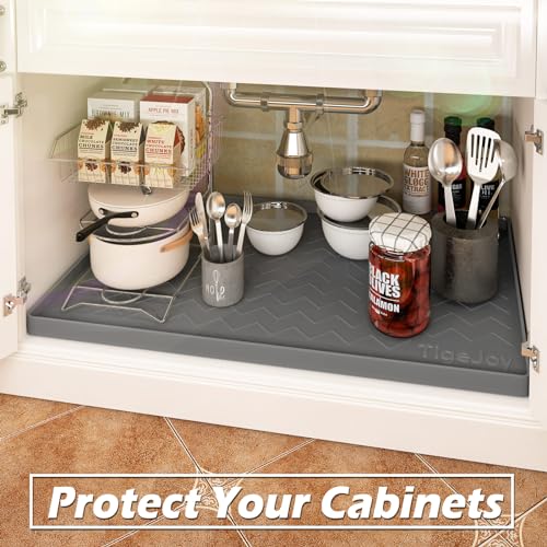 TigeJoy Waterproof Mat for Under Sink 22" x 19" - Various Sizes Fit for Bathroom and Kitchen Cabinets - Kitchen Organizers and Storage Silicone Sink Mat Under Sink Drip Tray