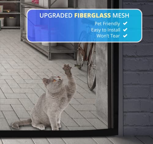 Garage Door Screen for 2 Car 16x8FT, Magnetic Screen Garage with Retractable Fiberglass Mesh and Heavy Duty Weighted Bottom, Easy Assembly & Pass,Hands Free Screen Door w/ 44 Magnets for Garage/Patio