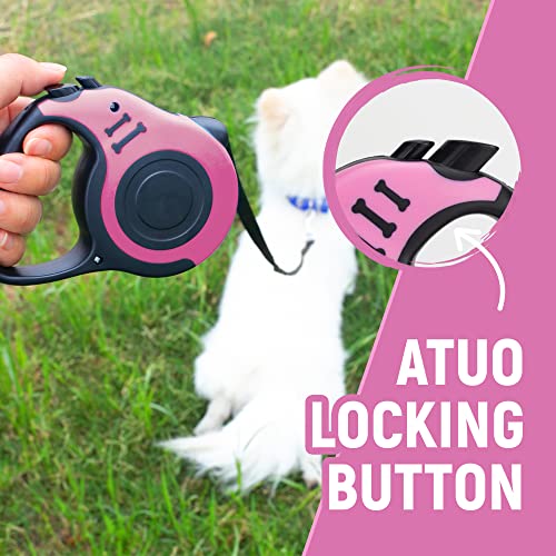 LIEVUIKEN Retractable Dog Leash Automatic Telescopic Tractor Dog Tape, Pet Tape 10/16 FT Durable and Convenient, with Folding Bowl, Dispenser, Rubbish Bags, Suitable for Small and Medium Dogs