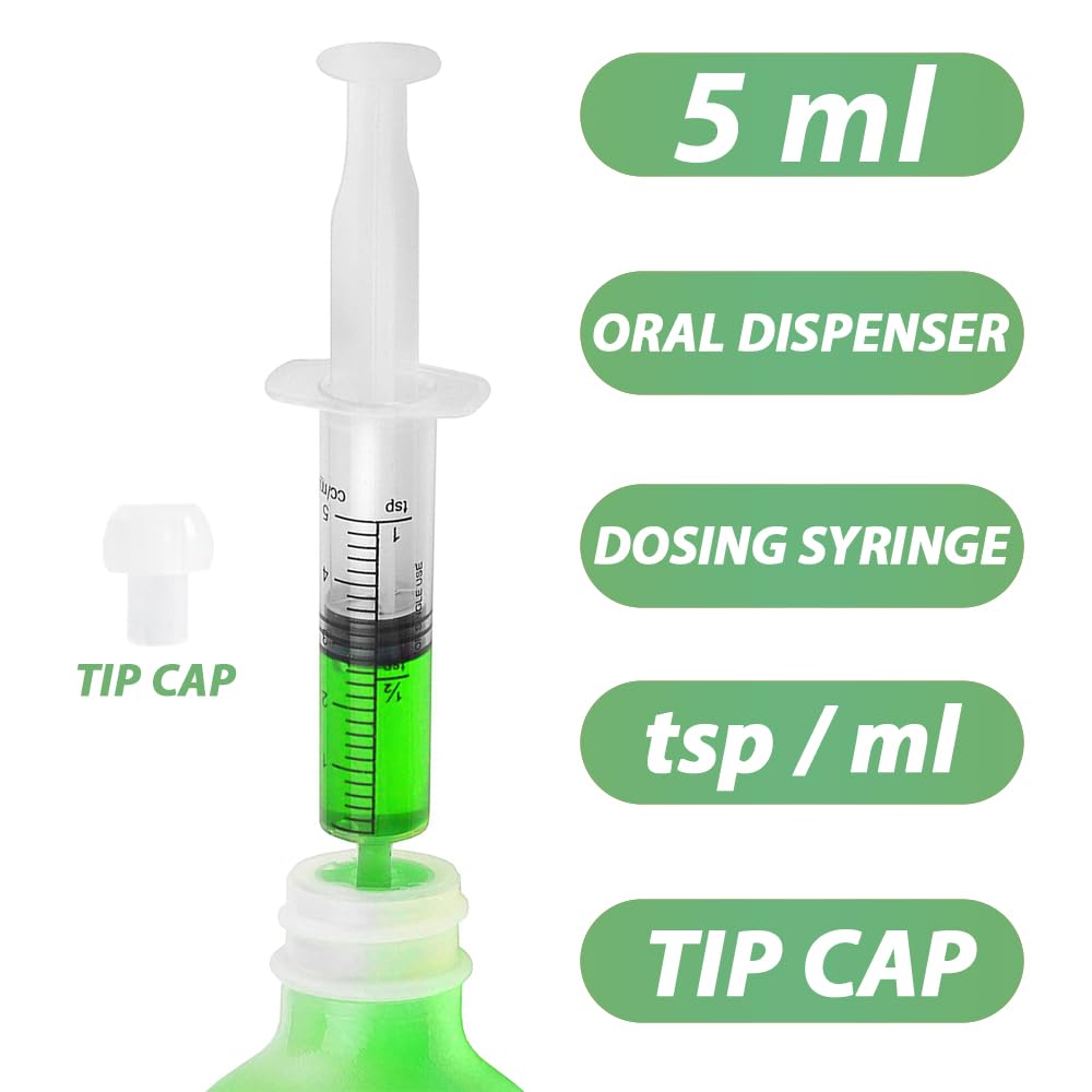 5mL Syringe for Liquid, Food, Oral, Scientific Labs, Measurement, Dispensing, Press-In Adapter, Craft, Big Tip with Cap- 3 Pack 5ml Syringes with tsp & mL Measurement