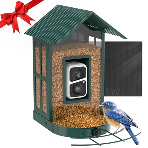 SOLIOM Bird Feeder with Camera Wireless Outdoor,Video Bird Feeder Camera with AI Identify Bird Species,Auto Record Bird Video & Notify You,5W Solar Panel,IP65 Weatherproof,Metal Case BF08(Blue)