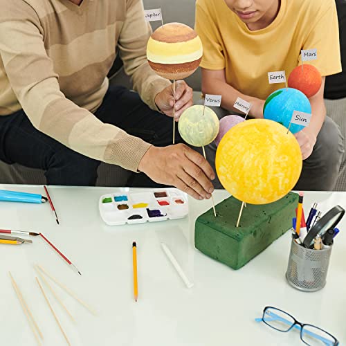 47PCS Solar System Model Foam Ball Kit Includes 10 Sizes Polystyrene Spheres Balls, Bamboo Sticks, Blank Toothpick Flags, Brushes, Paint Tray Palette for School Science Projects