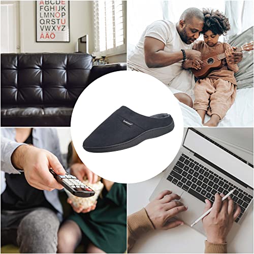 isotoner Men's Classic Microterry Slippers, Fuax Microsuede Black, 8-9