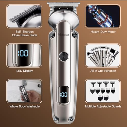Hatteker Beard Trimmer for Men, Waterproof Hair Trimmer Electric Razor, Cordless Hair Clippers Shavers for Men, Shaving Kit for Nose Mustache Body Facial, Beard Grooming Kit Fathers Gifts for Dad