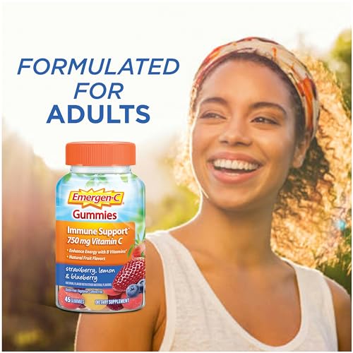 Emergen-C 750mg Vitamin C Gummies for Adults, Immune Support Gummies, Gluten Free, Strawberry, Lemon and Blueberry Flavors - 45 Count