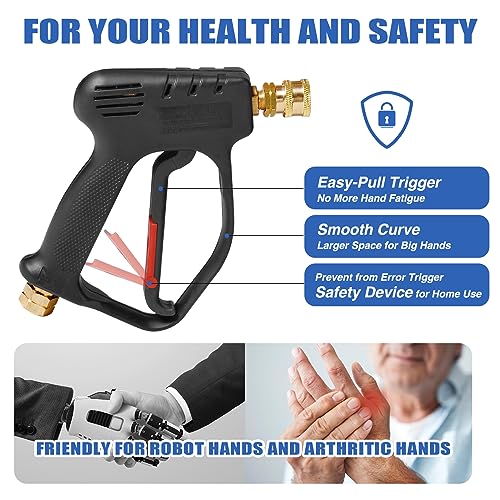 MEKOH Short Pressure Washer Gun, 4000 PSI High Power Washer Spray Gun, 10.5 GPM Foam Gun with 3/8'' Swivel Quick Connect, Pressure Washer Handle with M22-14mm Adapter for Extension Wand & Hose