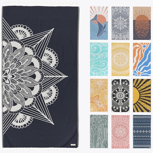FESHKA Sand Free Turkish Beach Towel (37 x 67) Quick Dry Bath Towel, Oversized Beach Blanket, Lightweight for Travel - Made with 100% Organic Turkish Cotton - Wanderer (Black)