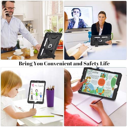 TIMISM Case for iPad 9th/8th/7th Generation(10.2 inch)-Complete Protection with Screen Protector, Adjustable Shoulder Strap, Kickstand and Pencil Holder, Heavy Duty Shockproof Protective Cover, Black