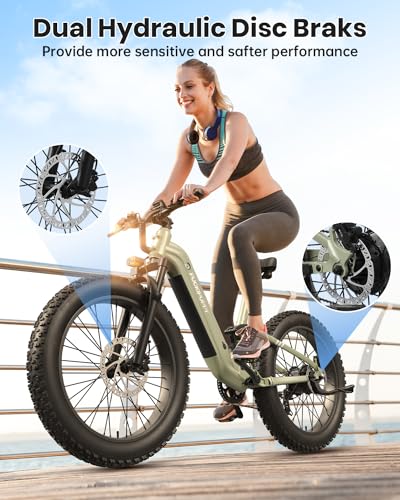 PUCKIPUPPY Electric Bike for Adults 960W, 48V 20AH Battery Adult Electric Bicycles, 26" Fat Tire Full Suspension Step-Thru Ebike, 28MPH Mountain Ebike, 7 Speed, 80Miles Range, UL Certified-Boxer ST