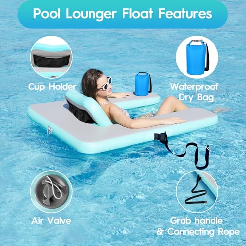 CALOBANA Inflatable Floating Chair Pool Floats Adult Pool Float Chair Pool Lounger Float with Armrest Backrest for Outdoor Beach Swimming Pool Lake and River