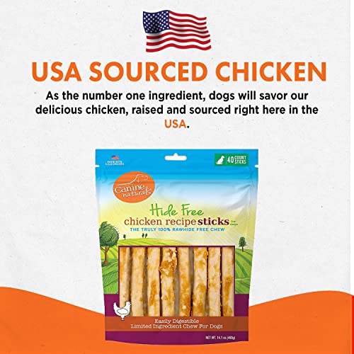 Canine Naturals Chicken Recipe Chew - Rawhide Free Dog Treats - Made From USA Raised Chicken - All-Natural and Easily Digestible - 40Ct(Pack of 1), 5 Inch Stick Chews