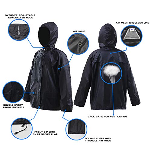 RainRider Rain Suits for Men Women Waterproof Lightweight Rain Gear Jacket Coat with Pants Workwear (Black,Small)
