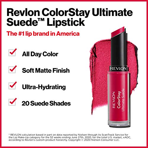 REVLON Lipstick, ColorStay Ultimate Suede Lipstick, High Impact Lip color with Moisturizing Creamy Formula, Infused with Vitamin E, 095 Finale, 0.09 Oz