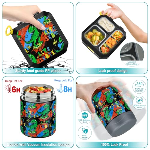 wiwens Bento Lunch Box for Kids with 12oz Soup Thermo Leak-Proof Lunch Food Container with 5 Compartment Thermo Hot Food Jar and Insulated Lunch Bag for Kid Toddler Girls Boys to School