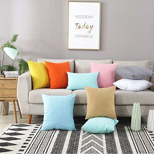 TAOSON Set of 2 Home Decorative 100% Cotton Canvas Square Throw Pillow Covers Cushion Case Solid Pillowcase with Hidden Zipper Closure Multiple Colors White 24 x 24 Inches 60x60cm