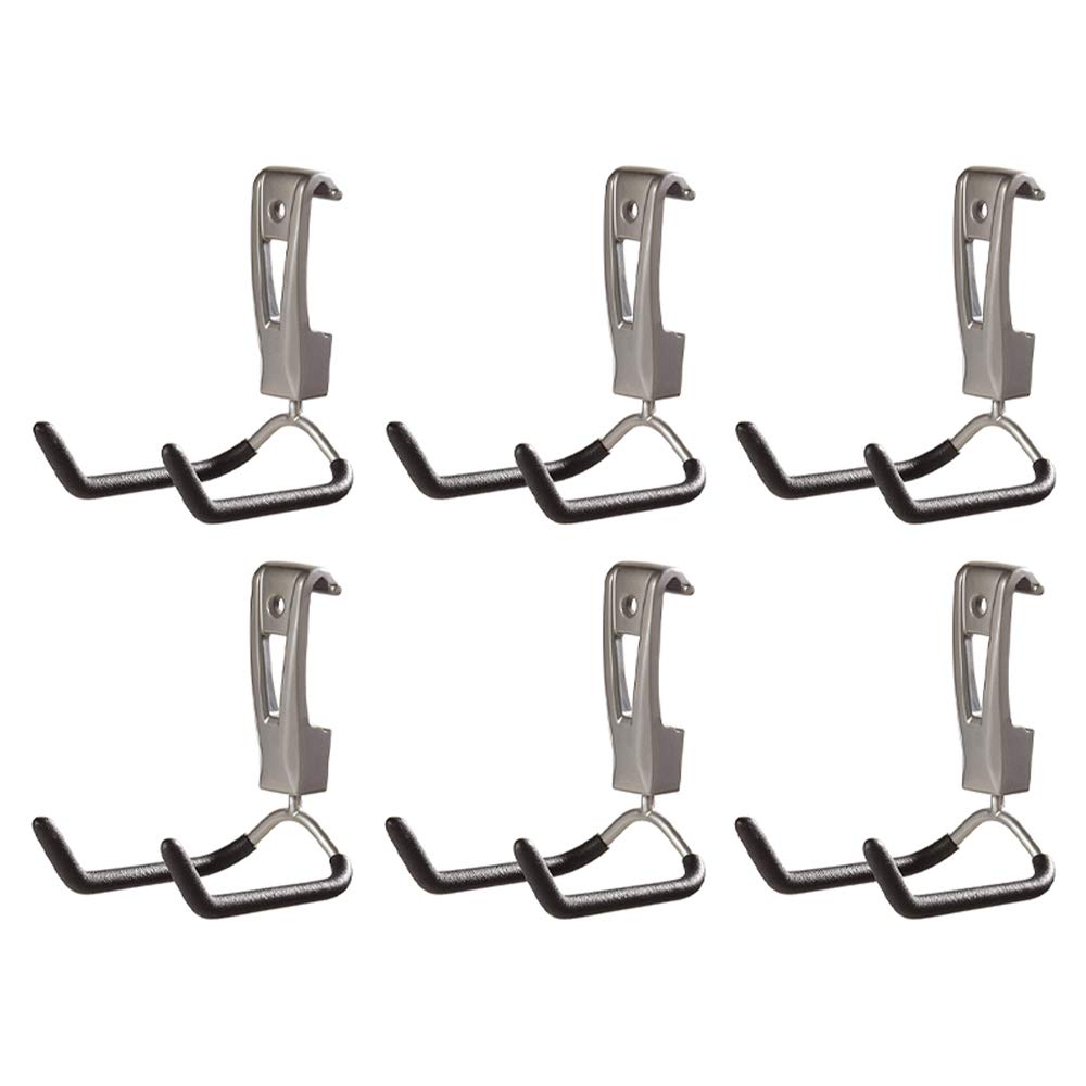 Rubbermaid FastTrack Wall Mounted Garage Storage Utility Multi Hook for Tools, Chairs, Hose, Equipment, and Other Items, Supports 25 Lbs Each (6 Pack)