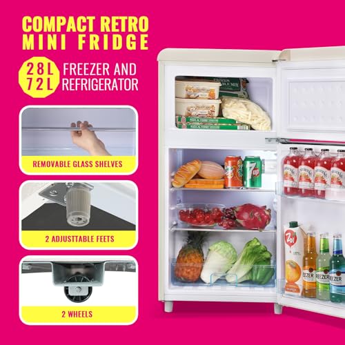 DEMULLER Mini Fridge Dual Door Refrigerator with Freezer, 3.5 Cu.Ft Compact Refrigerator with Handle, Adjustable Temperature & Removable Glass Shelves, for Apartment/Dorm/Office/RV, Black