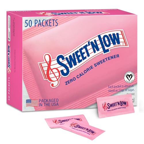 Sweet’N Low Zero-Calorie Sweetener, Contains Saccharin, Sugar Substitute, Keto, Vegan, Gluten-Free, Great for Cooking, Baking, Coffee, Tea, Hot/Cold Beverages, 50 Packets (1 Pack)