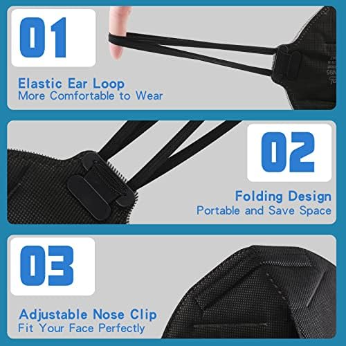 benehal NIOSH Approved N95 Mask Particulate Respirators, Pack of 10 N95 Face Masks, Individually Wrapped, Black