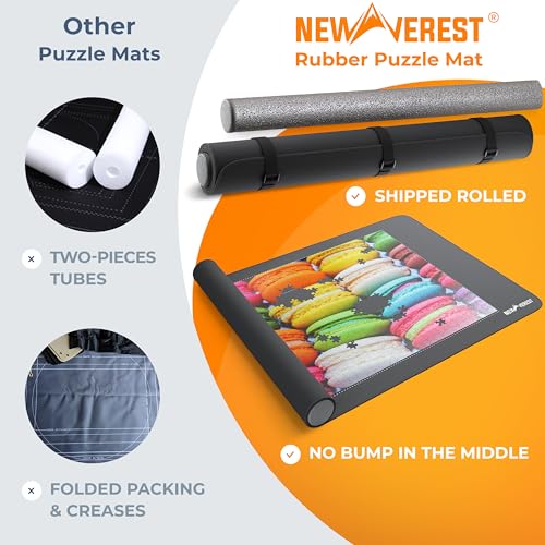 The Original Newverest Jigsaw Puzzle Mat Roll Up, Saver Pad 46” x 26” Portable Keeper Up to 1500 pieces with Non-Slip Rubber Bottom & Smooth Top + 3 Puzzle Sorting Trays & Travel-Friendly Storage Bag