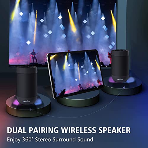 comiso Bluetooth Speaker,5.3 Bluetooth Speakers Wireless,TWS Stereo Pairing,Built in Mic,360 HDSound,IP65 Waterproof Speaker,Support TF Card, for Home/Party/Outdoor/Beach, Gift for Men/Women-Black