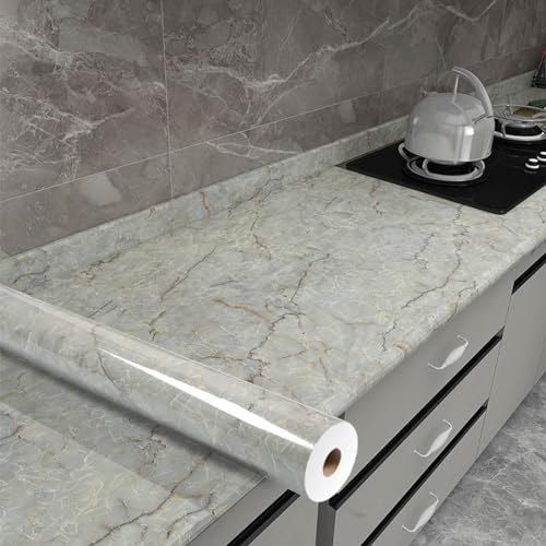 Yancorp Green White Contact Paper Removable Wallpaper Peel and Stick Countertops Waterproof Marble Wallpaper Self-Adhesive Peel and Stick Backsplash for Cabinets Kitchen