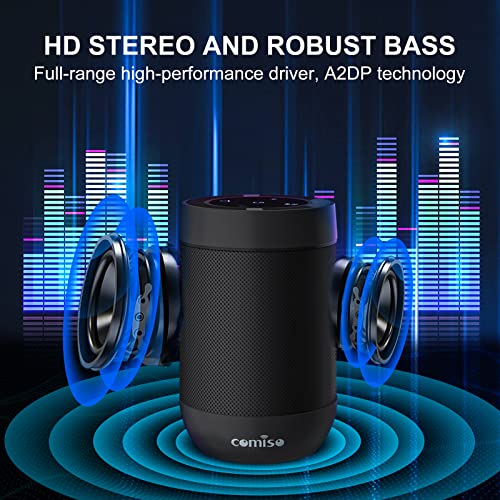 comiso Bluetooth Speaker,5.3 Bluetooth Speakers Wireless,TWS Stereo Pairing,Built in Mic,360 HDSound,IP65 Waterproof Speaker,Support TF Card, for Home/Party/Outdoor/Beach, Gift for Men/Women-Black