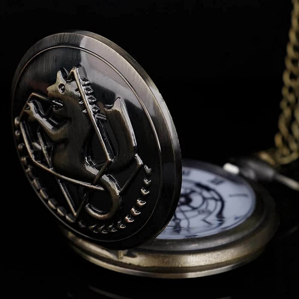 Tiong Fullmetal Alchemist Pocket Watch with Chain for Cosplay Pendant Accessories Christmas Valentine's Day Birthday Gifts Fathers Day(Brown)