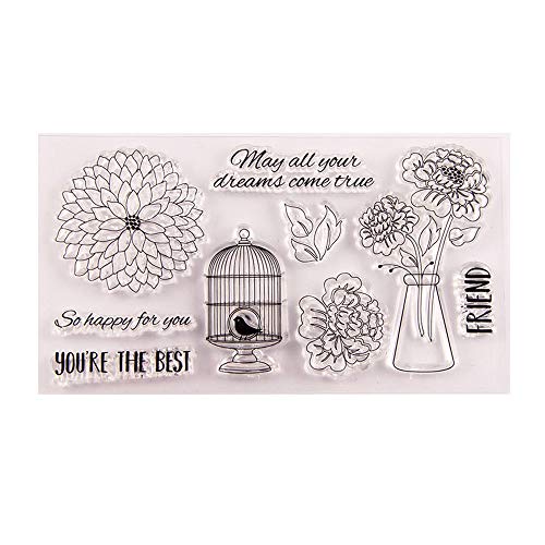 6.3 by 6.3 Inches Butterfly Flower Happy Birthday Letters New Rubber Stamps for Scrapbooking Card Making Birthday Clear Stamps