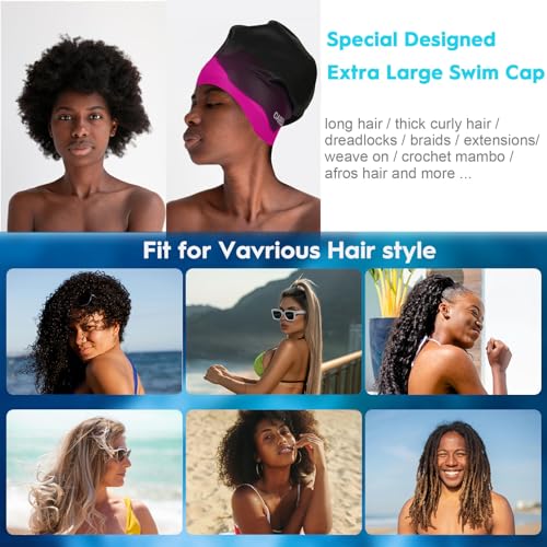 Extra Large Swim Cap for Long Hair Women Men Youth - Waterproof Silicone Swimming Cap for Braids and Dreadlocks Weaves, Hair Extensions, Curls & Afros, Swim Hats Keep Hair Dry, Easy to Put On and Off