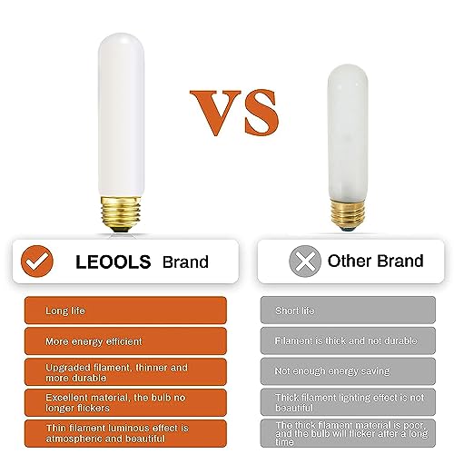 LEOOLS T10 LED Light Bulb 6inch E26 Base Matt Opal Porcelain Warm White 2700K Dimmable Edison 8W Led Tubular Bulb,600LM,60 Watt Equivalent,Outside Frosted Glass,for Cabinet Display Cabinet etc,6 Pcs.