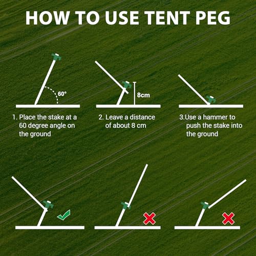 Eurmax USA Galvanized Non-Rust Camping Tent Stakes Canopy Anchors Heavy Duty 10pc-Pack, with 4x10ft Ropes & 1 White Stopper