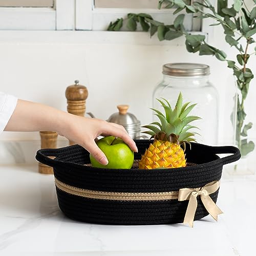 CHICVITA Baby Gift Basket Small Woven Baskets for Organizing, Black Storage Basket for Toys, Towels, Diapers, Decorative Basket for Nursery, 13 x 9.8 x 5 inches