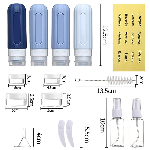Mrsdry 16 Pack Travel Bottles Set for Toiletries, Leakproof Travel Containers for Toiletries TSA Approved Silicone Travel Accessories Squeezable Refillable 3oz for Shampoo Conditioner Lotion Blue