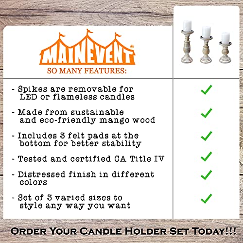 Candle Holders for Pillar Candles, Wooden Table Centerpiece, Set of 3, Wood Candle Holders, Rustic Pillar Candle Holder, Farmhouse Candle Holders Fireplace White