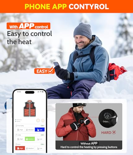 DOACE Heated Vest for Men and Women with APP Control, Smart Electric Heating Vest with Battery, Unisex Warming heated Jacket