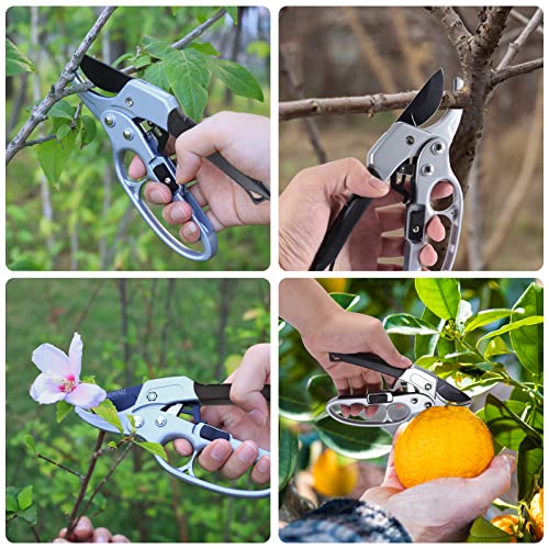 MEPEREZ Labor Saving Peuning shears, Work 3 Times Easier, Arthritis Weak Hand Snips (Red, Modern, 1, ST-4)