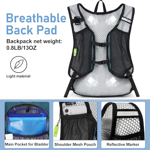 Lightweight Hydration Backpack, Running Backpack with 2L Water Bladder, Hydro Water Daypack for Cycling Hiking Rave for Men Women