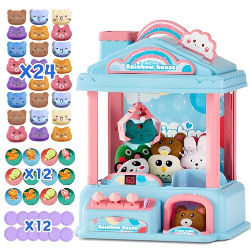 ROHSCE Mini Claw Machine for Kids | Electric Vending Machine Toy Arcade Game Toy with Mini Prizes, Candy Claw Machine Toys Adjustable Sound and Music, Birthday Gifts for Girls