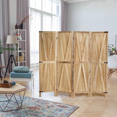 iVilla 5.8 Ft Tall Wood Room Divider, Rustic Folding Privacy Screens Farmhouse Partition Wall dividers for Rooms, Separator, Temporary Wall, Rustic Barnwood (6 Panel, White) 1