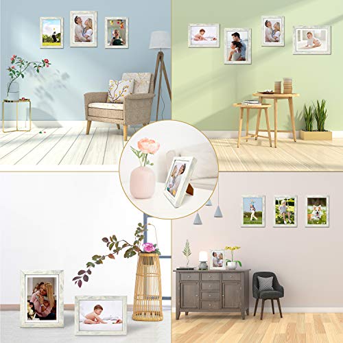 Alkerman 5x7 Picture Frames （pack of 2）,Display Pictures 4x6 with Mat or 5x7 Without Mat, Rustic White Wood Pattern High Definition Glass for Table Top Display and Wall Mounting Photo Frame
