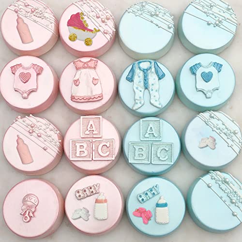 Baby Showers Fondant Molds 4pcs, Baby Stroller Cake Decorating Silicone Molds Kitchen Baking Tools for Chocolate Candy, Bread, Cookies, Mousse, Soap, Epoxy, Clay, Candles