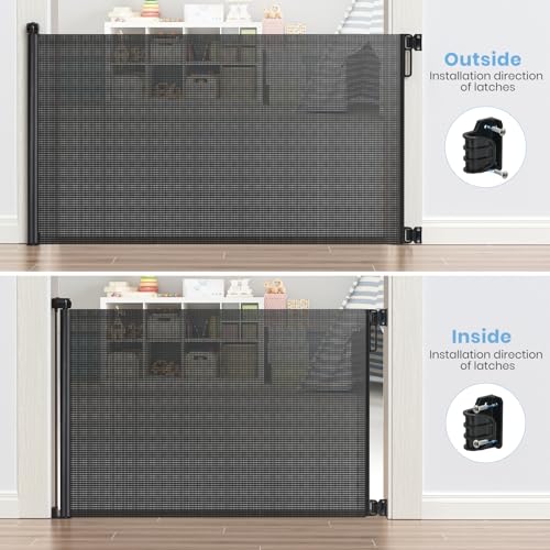 HAMOPY Retractable Baby Gate, 33" Tall, Extends up to 55" Baby Gates Extra Wide, Mesh Gates for Kids or Pets with Alarm, Durable Child Safety Gate for Doorways, Hallways, Stairs, Indoor/Outdoor(Black)