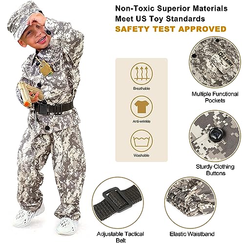 INNOCHEER Army Costume for Kids, Halloween Costumes for Boys Kids, Boys Military Soldier Costume for Boy Kids Age 3-6-8-10-12