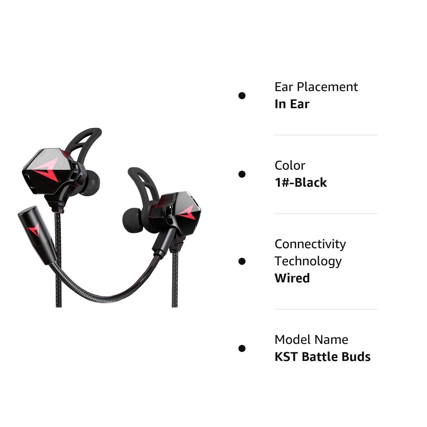 KASOTT Battle Buds Pro in-Ear Gaming Headset with Dual Microphone, Mute and Volume Control, Gaming Earphones Wired for Mobile Gaming, Switch, Xbox One, PS, PC (New-Black)