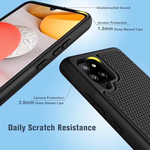 BNIUT for Samsung Galaxy A42 5G Case: Dual Layer Protective Heavy Duty Cell Phone Cover Shockproof Rugged with Non Slip Textured Back - Military Protection Bumper Tough - 6.6inch (Matte Black)