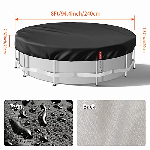 VniYors 8 Ft Round Pool Cover, Hot Tub Cover, Solar Pool Covers for Above Ground Pools, Heavy-Duty Waterproof Dustproof Pool Solar Cover with Drawstring and Ground Nails（Black）