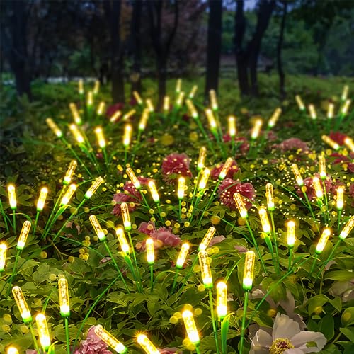 Cubetoou Swaying Solar Garden Lights Outdoor Waterproof, New Upgraded Solar Firefly Lights, Swaying Solar Garden Lights, Outdoor Solar Lights for Yard Lawn Patio Decor, Warm White(2-Pack)