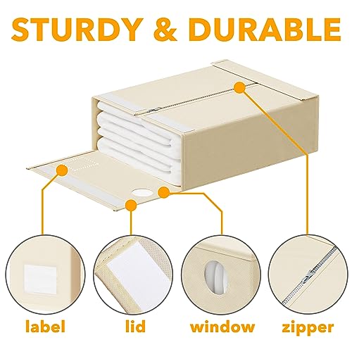 SpaceAid 6 Pack Bed Sheet Organizers and Storage, Foldable Sheet Organizer for Linen Closet, Sheets Set Folder Keeper with Window XL (Queen & King Size) Organizing Bedding Container, Beige